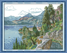 With  lake and hills (2) cross stitch kit lanscape garden 14ct 11ct printed canvas stitching embroidery DIY handmade needlework 2024 - buy cheap