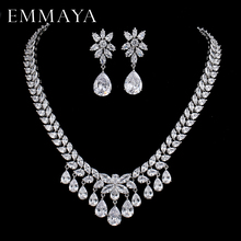 EMMAYA женское ожерелье + серьги с кристаллами ААА и фианитами, наборы свадебных ювелирных изделий с цветами, бесплатная доставка 2024 - купить недорого