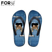 FORUDESIGNS 2019 Stylish Cute Denim Cat Dog Printing Women Flip Flops Summer Beach Water Slippers for Ladies Girls Sandals Shoes 2024 - buy cheap