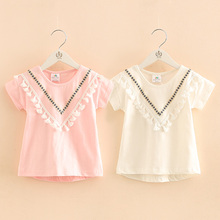 Girls Clothes 2021 Summer 2-10 Years Kids Cotton White Pink Solid Color V Tassels Patchwork Short Sleeve O-Neck T Shirt Girls 2024 - buy cheap