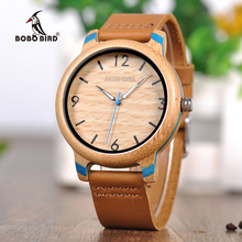 Bobo bird relógio de pulso de bambu masculino, relógio de quartzo para homens, pulseira de couro para homens, peças de tempo personalizadas luxuosas 2024 - compre barato