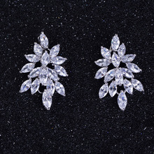 Designer Brand Jewelry Marquise White Cubic Zirconia Stud Earring CZ Long Big Flower Earrings For Women 2024 - buy cheap