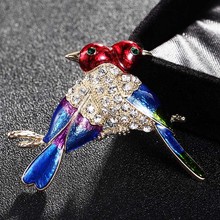 Cute Two Enamel Birds Brooch Bouquet For Women Party Gifts Hijab Accessories Perfect Rhinestone Animal Hijab Pins Bags Bijoux 2024 - buy cheap