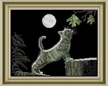 free delivery top quality lovely counted cross stitch kit cat kitty with leaf leaves moon at night 2024 - buy cheap