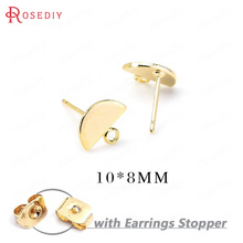 10PCS 10*8MM 24K Gold Color Brass with Hanging Hole Half Round Shape Stud Earrings Pins High Quality Diy Jewelry Findings 2024 - buy cheap