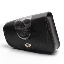 1pcs Motorcycle Black PU Leather Skull Logo Tool Bag Luggage Saddle Bag Left Side For Harley Sportster XL883 1200 Honda Suzuki 2024 - buy cheap