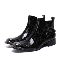 Мужские ботинки со стальным мысом, черные мужские ботинки из натуральной кожи с закругленным носком, на молнии, на низком каблуке, с пряжкой 2024 - купить недорого