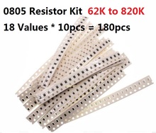 Conjunto de resistencias de chips, kit surtido de resistencias de 180 K, 0805 K, 820k, 5% k, 100k, 18 valores * 10 Uds = 200 Uds. SMD 220 2024 - compra barato