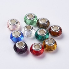 PandaHall-joyería europea de cristal, cuentas plateadas coloridas de latón de un solo núcleo, facetadas, colores mezclados, 14x9mm, 10 Uds. 2024 - compra barato