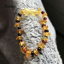 Yoowei pulseira âmbar para bebês, bracelete com pedras preciosas naturais, âmbar dourado irregular, miçangas de cereja báltico adulto, joias por atacado 2024 - compre barato
