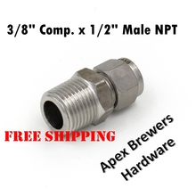Stainless 3/8" Comp. x 1/2" Male NPT, brewer compression fitting, Free Shipping 2024 - buy cheap