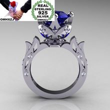 OMHXZJ Wholesale European Fashion Woman Man Party Wedding Gift Silver Round Blue AAA Zircon 925 Sterling Silver Ring RR59 2024 - buy cheap