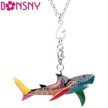 Bonsny Enamel Metal Ocean Animal Fish Shark Necklace Pendant Chain Novelty Jewelry For Women Girls Gift Party Accessories Bijoux 2024 - buy cheap