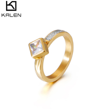Kalen Wedding Bands Women Rings Stainless Steel & Square Zircon Smooth Rings For Women Gold & Color Engagement Jewelry Gifts 2024 - buy cheap