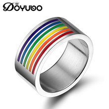 DOYUBO Fashion Stainless Steel Homosexual Rings With Colorful Rainbow Enamel High Polished Rainbow Rings Jewelry For Gay DA044 2024 - buy cheap