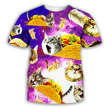 PLstar Космос пиццы Футболка с принтом «Кот» для мужчин и женщин животное 3D футболка забавная летняя одежда с короткими рукавами дышащая футболка размера плюс 2024 - купить недорого