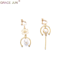 GRACE JUN Korea Style Geometric Flower Shape Clip on Earrings and Drop Pierced Earrings Fashion Bridal Wedding Charm Earrings 2024 - buy cheap