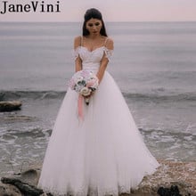 Janevini 2019 praia rendas vestidos de casamento princesa tule cinta espaguete aberto voltar vestido de noiva boho branco noiva vestidos de casamento 2024 - compre barato