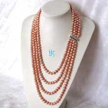 Collar de perlas naturales de agua dulce, ROSA MELOCOTÓN de 4 filas de 22-28 ", 6-7mm, hebras de joyería 2024 - compra barato