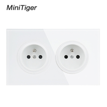 Minitiger 146 cristal francés vidrio puro templado Panel 16A toma de corriente de pared doble toma a tierra con cerradura protectora para niños 2024 - compra barato