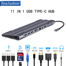 USB C док-станция для ноутбука USB 3,0 HDMI VGA RJ45 PD USB концентратор Fealushon для ноутбука Macbook Pro hp DELL поверхность lenovo samsung 2024 - купить недорого