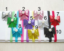 20 pcs/lot Large size Sequin bow headband with pearl and rhinestone headbands 2024 - buy cheap