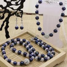 7-8 mm natural black freshwater pearl white crystal necklace bracelet earrings 2024 - buy cheap