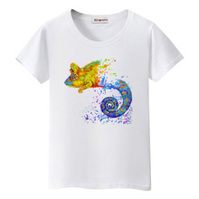 BGtomato colorful chameleon tshirt beautiful art work painting shirts summer colorful chameleon tops tees casual t-shirt women 2024 - buy cheap