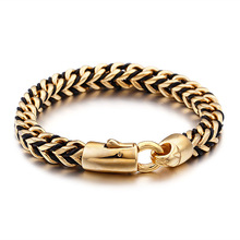 8MM Trendy Vintage Leather Braided Titanium Steel Jewelry Men's Gold Stainless Steel Bracelet 2024 - buy cheap