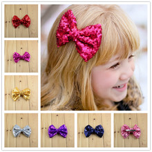 20 pcs/lot Shinny Sequin bow hair clip 4 inches choose color 2024 - buy cheap