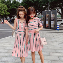 2019 Summer Runway Rainbow Striped Knitted Dress Women 's Sleeveless Chic Bright Silk Cute Jacquard Black Pink Sweater Dress 2024 - buy cheap