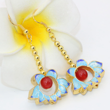 Wholesale price luxury dangle earrings gold-color flower cloisonne long drop earrings for women dangle earrigns jewelry B2609 2024 - buy cheap