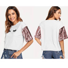 Summer Women Eyelash Sequin Loose Tops harajuku T-shirt O-neck Tshirt Casual Short Sleeve T Shirt Woman Female Clothes S-XL 2024 - buy cheap