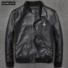 2019 Fashion Genuine Leather Aviation Bomber Jacket Men Casual Black Real Leather Aviator Jacket Sheepskin Motorcycle Streetwear 2024 - buy cheap