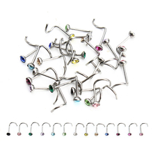 Fashion 20pcs/lot Stainless Steel Crystal Rhinestone Nose Studs Hooks Bar Pin Nose Rings Body Piercing Jewelry For Women F3710 2024 - buy cheap