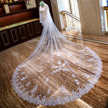H & s nupcial 3.5 metros catedral véus de casamento longo laço applique véu de noiva com pente acessórios casamento noiva veu 2020 2024 - compre barato