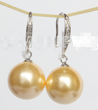 wholesale good Hot sale jewe 14mm round yellow south sea shell pearl Earrings 925  2024 - buy cheap
