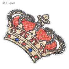 Chzimade Crown Sequin Embroidered Applique Patches for Clothing Iron on Patch Applique for DIY Fashion Clothes Jackets 2024 - buy cheap