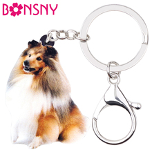 Bonsny chaveiro de acrílico granulado collie, chaveiro de cachorro, novidade, jóia animal doce para mulheres, bolsa de amantes de animais de estimação, charmoso para carteira 2024 - compre barato