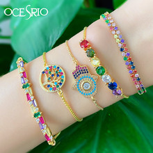 Pulsera de mano de Fátima para mujer, arcoíris, Circonia cúbica, tenis, mal de ojo, arcoíris dorado, joyería, Pulsera brt-b57 2024 - compra barato