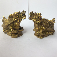 1 pair of copper brass carved trad home decoration fengshui Dragon Turtle longevity Statues metal handicraft 2024 - buy cheap