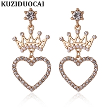 Kuziduocai nova moda jóias finas zircon pérola strass coroa amor coração brincos para a mulher E-1278 2024 - compre barato