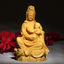 9CM Wood Buddha Cuddle The Baby Guan Yin Statue Wooden Bouddha Carving Craft Sculpture Home Decoration Miniature Decoraction 2024 - buy cheap