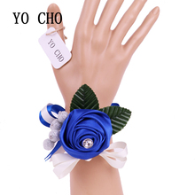 YO CHO Greenery Rhinestone Ribbon Bracelet Bridesmaid Sisters Hand Flowers Party Bridal Prom Royal Blue Wedding Wrist Corsage 2024 - buy cheap