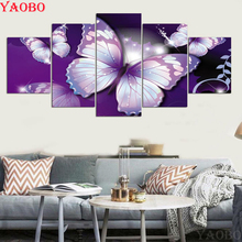 5 pcs diamond Painting Purple Butterflies full square round drill diy embroidery diamond mosaic image For Home wall Decoration 2024 - buy cheap