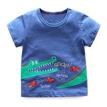 Camiseta infantil engraçada, camiseta da moda para crianças, estampa de crocodilo, de manga curta, para meninos e meninas, roupas azuis de bebê, 2018 2024 - compre barato