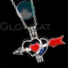 Red Enamel Love Heart Arrow Beads Cage Pendant Essential Oil Diffuser Pearl Cage Locket Necklace R-K1138 2024 - buy cheap