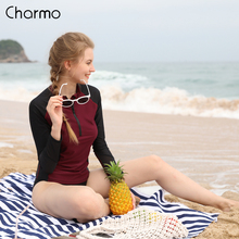 Charmo Women Long Sleeve Front Zipper Rashguard Shirt Swimsuit Patchwork Swimwear Surfing Top Hiking Shirt Rash Guard UPF50+ 2024 - buy cheap