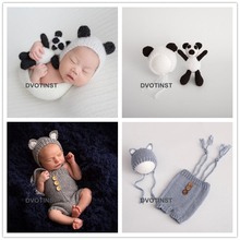 Dvotinst Baby Newborn Photography Props Panda Fox Hat+Doll 2pcs Set Crochet Knit Fotografia Accessories Studio Shoots Photo Prop 2024 - buy cheap