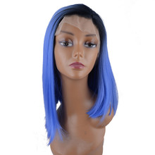 Strongbeauty-peruca lace front, peruca azul, de comprimento médio, cabelo sintético, resistente ao calor, feminina, perucas completas 2024 - compre barato